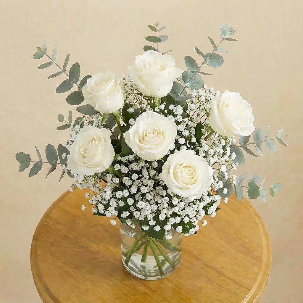 6 White Roses