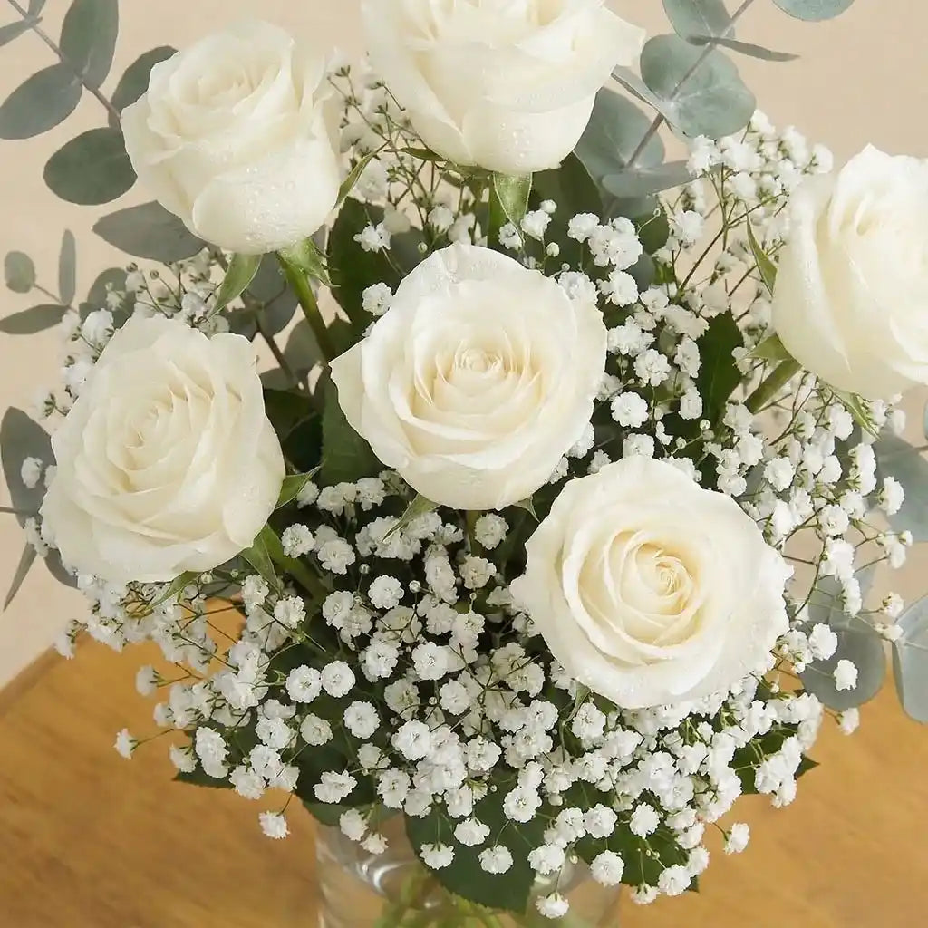 6 White Roses